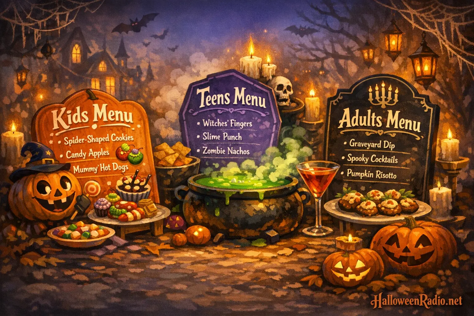 Halloween party menus for kids, teens, and adults